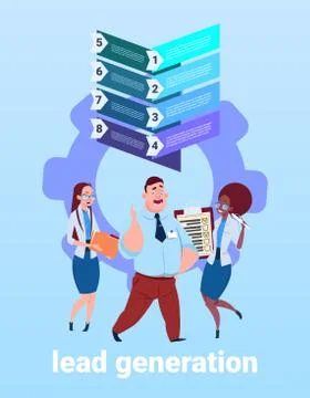 Mix race business team processing sales funnel with steps stages business Stock Illustration