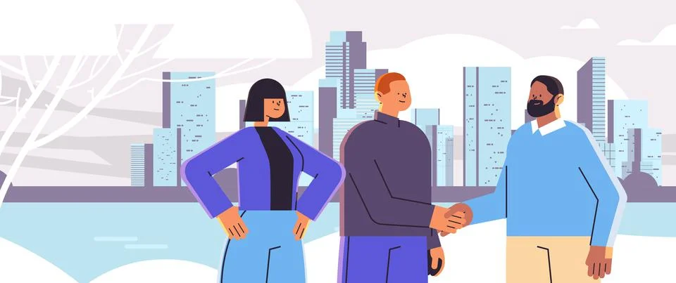 Mix race businesspeople shaking hands with each other handshake successful deal Stock Illustration