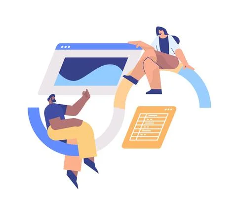 Mix race developers creating website ui interface web application development Illustrazione stock