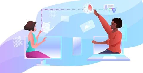 Mix race developers team creating website ui interface web application Stock Illustration