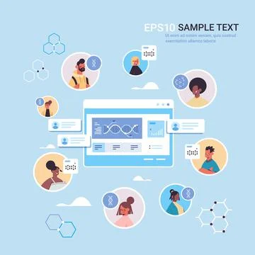 Mix race patients in web browser windows DNA testing genetic engineering Stock Illustration