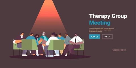 Mix race people communicating while sitting in circle therapy group meeting 스톡 일러스트