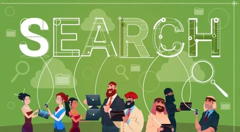 Mix Race People Group Using Gadgets Search Data Internet Concept Stock Illustration