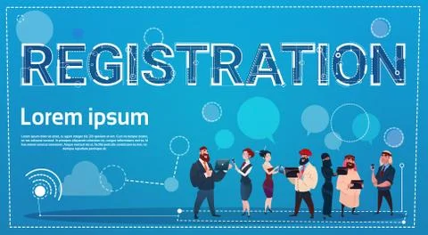 Mix Race People Group Using Gadgets Registration Log In Concept Illustrazione stock