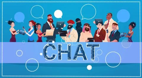 Mix Race People Group Using Gadgets Chat Social Network Communication Concept Illustrazione stock