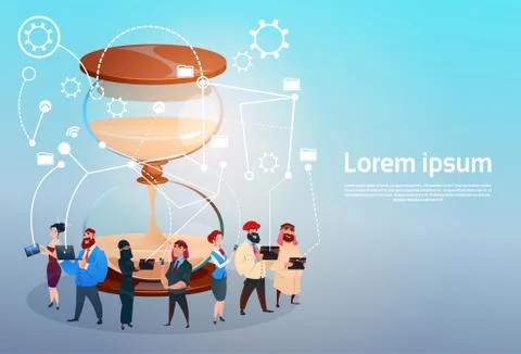 Mix Race People Group Using Gadgets Brainstorming Remote Workers Deadline Illustrazione stock