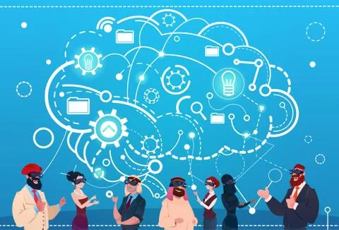 Mix Race People Group Using Gadgets Brainstorming Remote Workers Social Network Stock Illustration