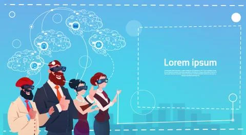 Mix Race People Group Using Gadgets Brainstorming Remote Workers Social Network Stock Illustration