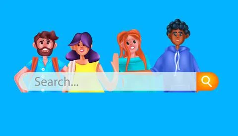 Mix race people with search bar searching browsing internet data networking Stock Illustration