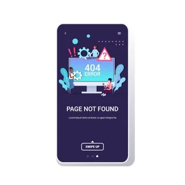 Mix race people using computer app 404 page not found concept internet connec Stock Illustration