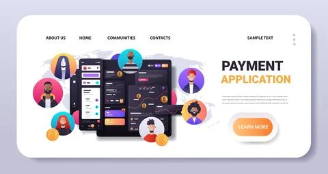 Mix race people using online banking smart wallet payment application fintech Illustrazione stock