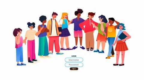 Mix race students group standing together online education e-learning concept 스톡 일러스트