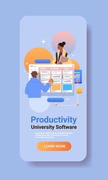 Mix race students taking notes on digital screen conclusion summary education Stock Illustration