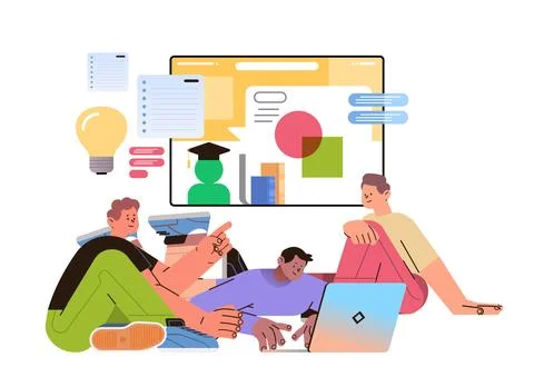 Mix race students using laptop student going to university science and education 库存插图
