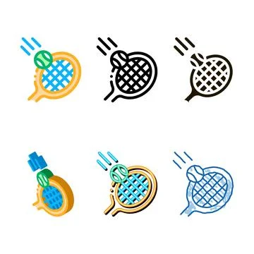 Mix racket hits ball icon vector outline Stock Illustration