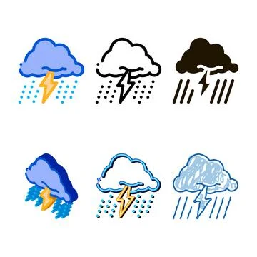Mix rain lightning icon vector outline Stock Illustration