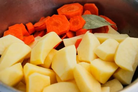 Mix of sliced vegetables on the table. Stock Photos