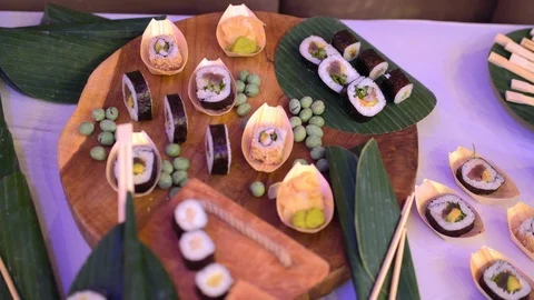 Mix of sushi and rolls macro Stock Footage 97067723