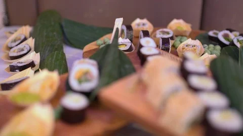 Mix of sushi and rolls macro Stock Footage 97068453