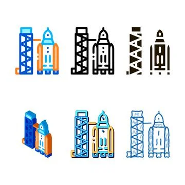 Mix tower with space ship icon outline Stock Illustration