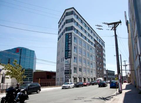 The Mix triangle shaped building Stock-Fotos