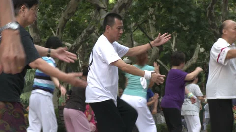Mixed age group doing Tai Chi in Park Vidéo 37704330