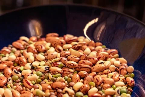 Mixed beans texture, lentils for minestrone soup in a bowl Stock Photos