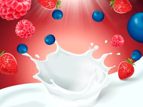 Mixed berries with milk Stock-Illustration