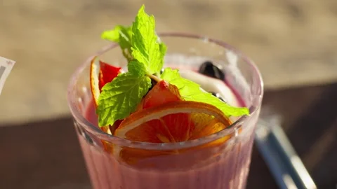 Mixed berries milkshake with mint Stock Footage 300691429