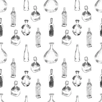 Mixed bottles repeating pattern black on white Illustrazione stock
