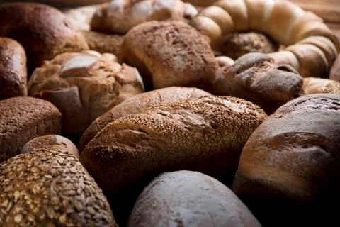 Mixed bread top view shot. Stock Photos