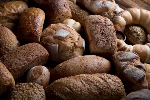 Mixed bread top view shot. Stock Photos