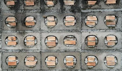 Mixed brick wall with plaster. Stock Photos