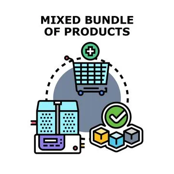 Mixed bundle of products for online shopping イラスト素材