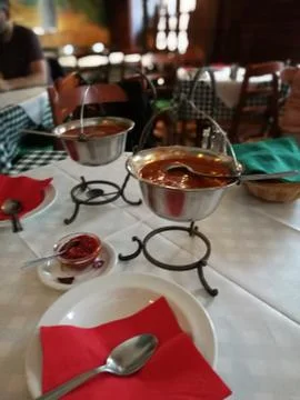 Mixed chowder served in a kettle Stock Photos