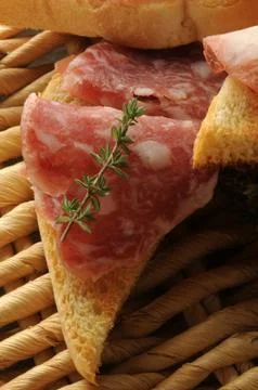 Mixed cold cuts on bread Stock Photos