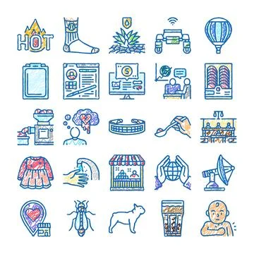 Mixed collection of hand drawn doodle icons Stock Illustration