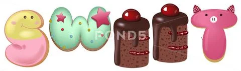 Mixed color donut Sweet insignia, Top view, For Bakery shop Present, Happy bi Stock Illustration