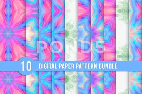 Mixed color liquid marble texture pattern with green floral mandala shape. En PSD Template