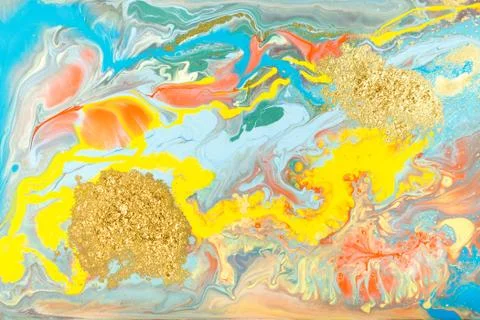 Mixed colored paints background. Multicolor pattern with gold glitter. Stock Illustration