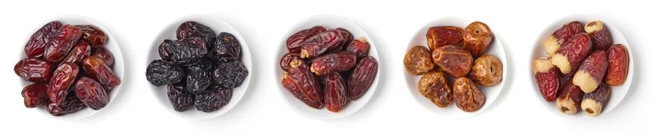 Mixed dates on white background, from above Stock Photos