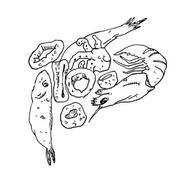 Mixed deep-fried fish, shrimp and squid. Typical italian dish called fritto Stock Illustration