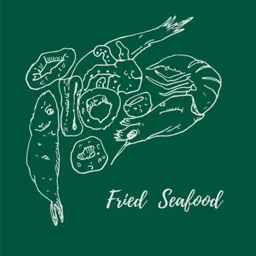 Mixed deep-fried fish, shrimp and squid. Typical italian dish called fritto Stock Illustration