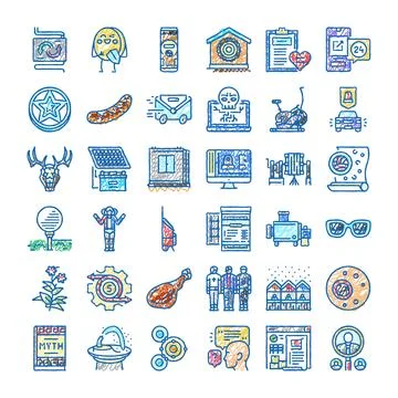 Mixed doodle drawings creating a diverse icon collection Stock Illustration