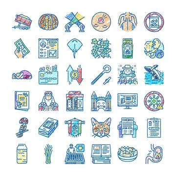 Mixed doodle drawings representing various subjects and concepts Illustrazione stock