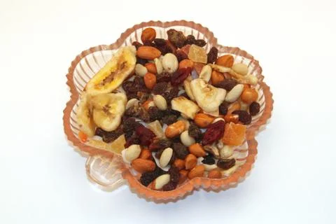 Mixed dried fruit in a dish. Stock Photos