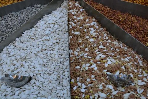 Mixed Dry Fruits in differnet boxes Stock Photos
