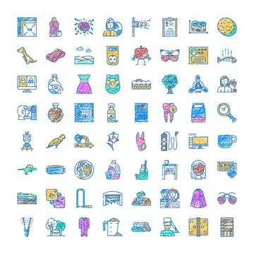 Mixed essential doodle icons collection on white background Stock Illustration