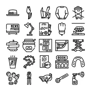 Mixed everyday objects and lifestyle line icons set Stock Illustration