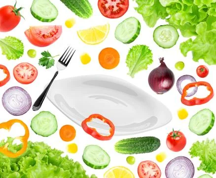 Mixed falling vegetables Stock Photos